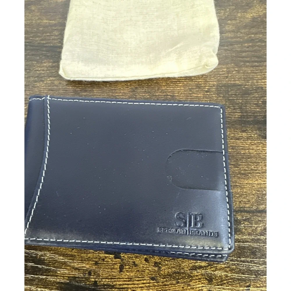 Serman Brands Leather RFID Blocking Slim Bifold Wallet Altlantic Blue Minimalist